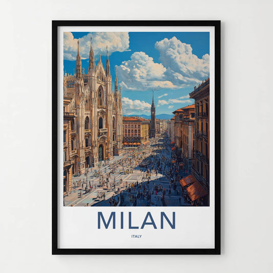 Milan Poster - Italy Travel Art - Historic Gothic Cathedral Wall Decor