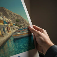 Milos Poster - Greece Travel Art - Waterfront Houses Boats Home Art