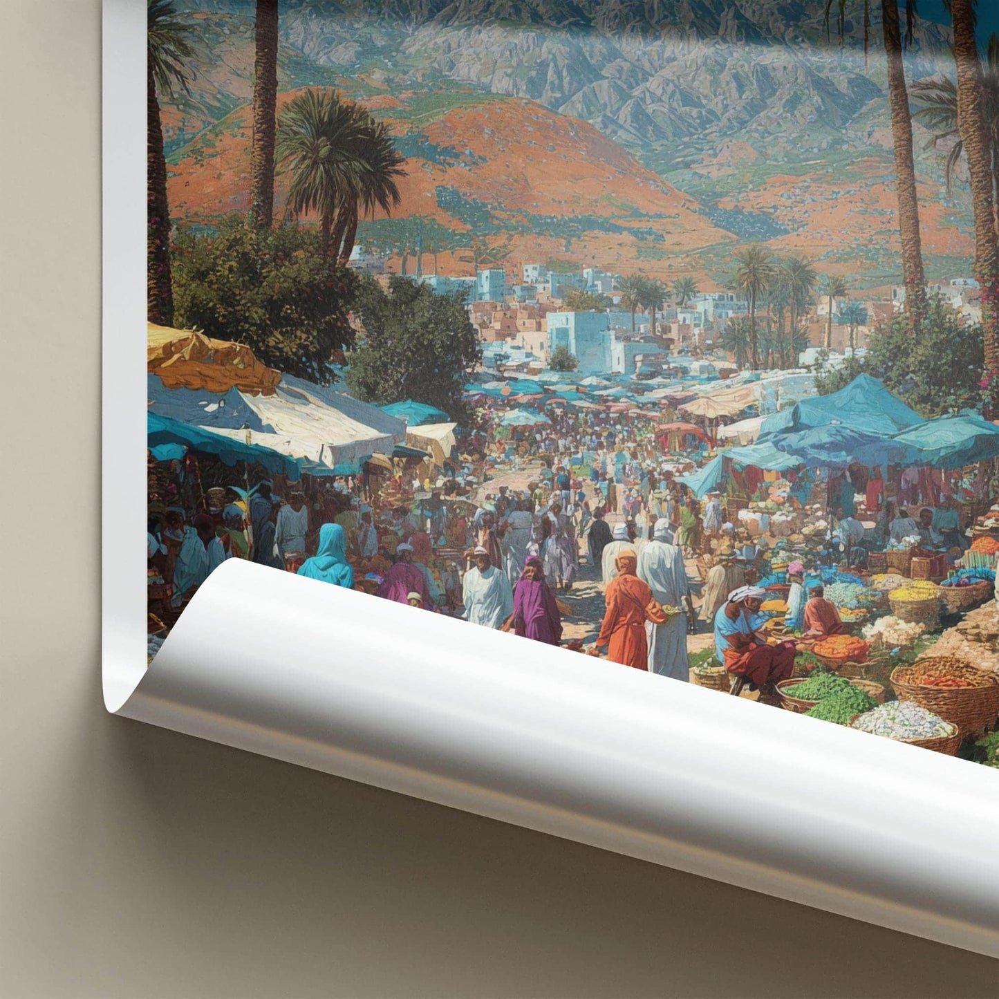 MINAB Poster - Iran Framed Print - Bustling Market Palms Framed Decor