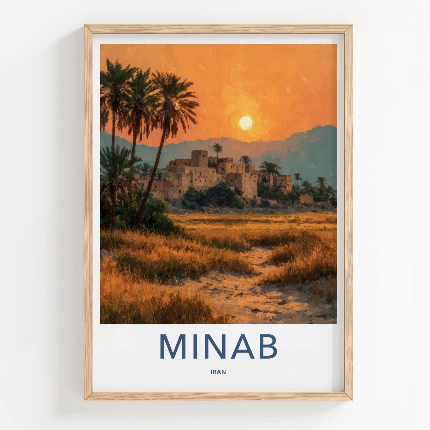 Minab Poster - Iran Framed Print - Historic Village Sunset Framed Decor