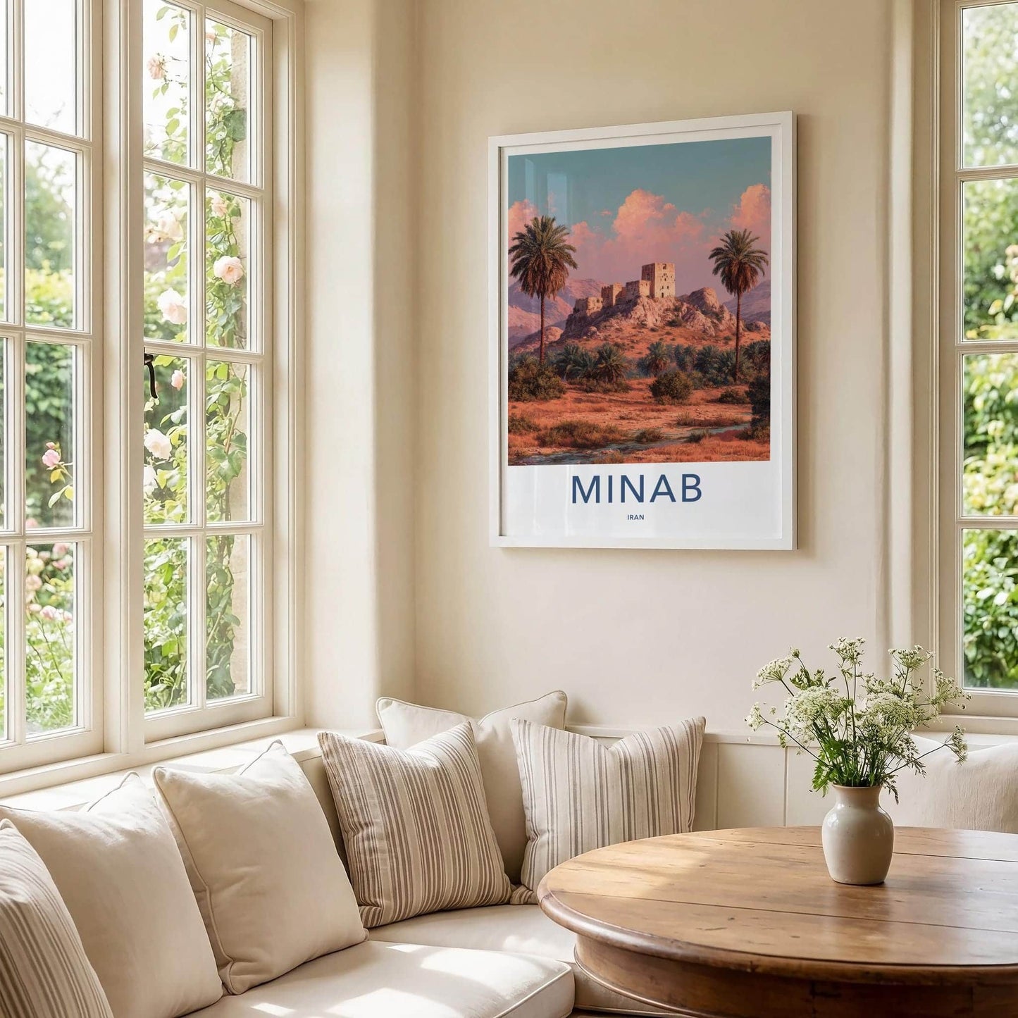 Minab Poster - Iran Travel Art - Ancient Fortress Palms Wall Decor