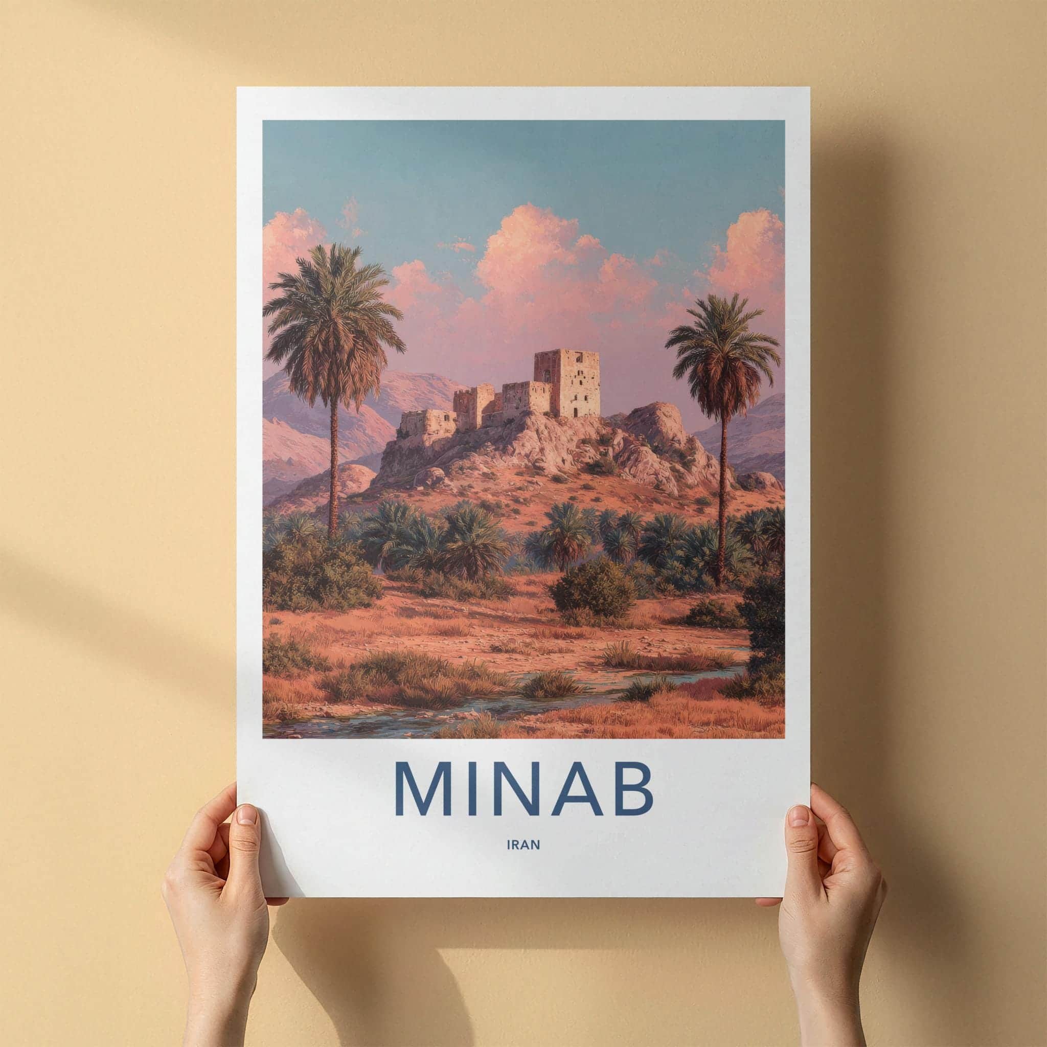 Minab Poster - Iran Travel Art - Ancient Fortress Palms Wall Decor