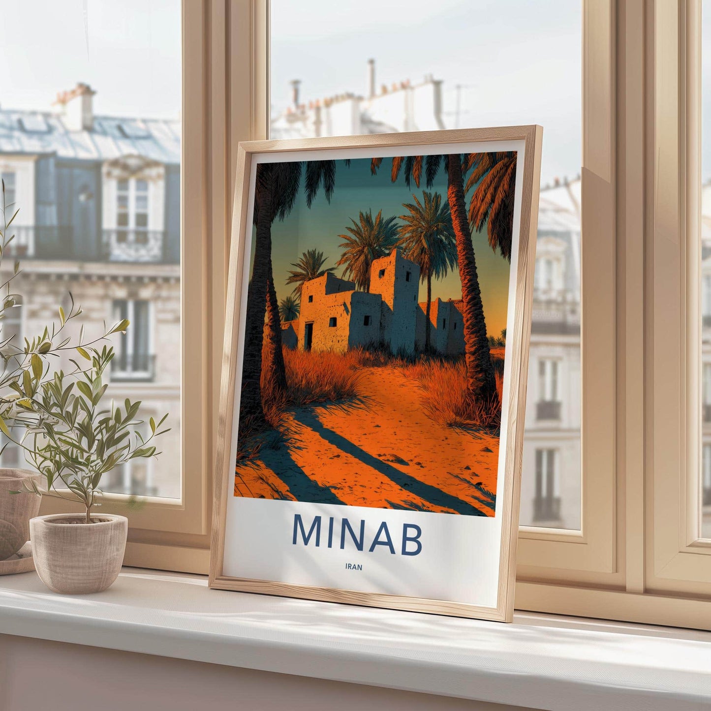 MINAB Poster - Iran Travel Art - Desert Mud Building Home Decor