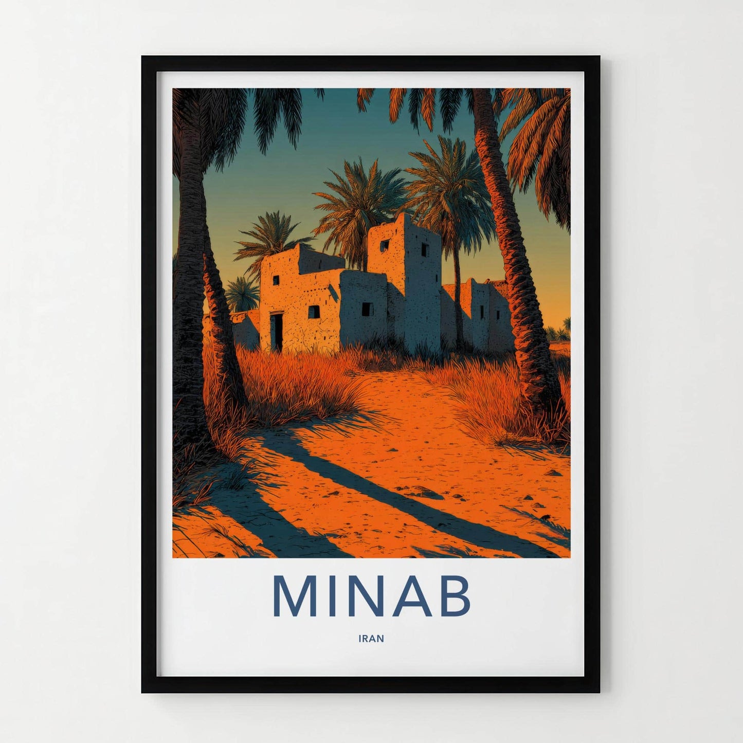 MINAB Poster - Iran Travel Art - Desert Mud Building Home Decor