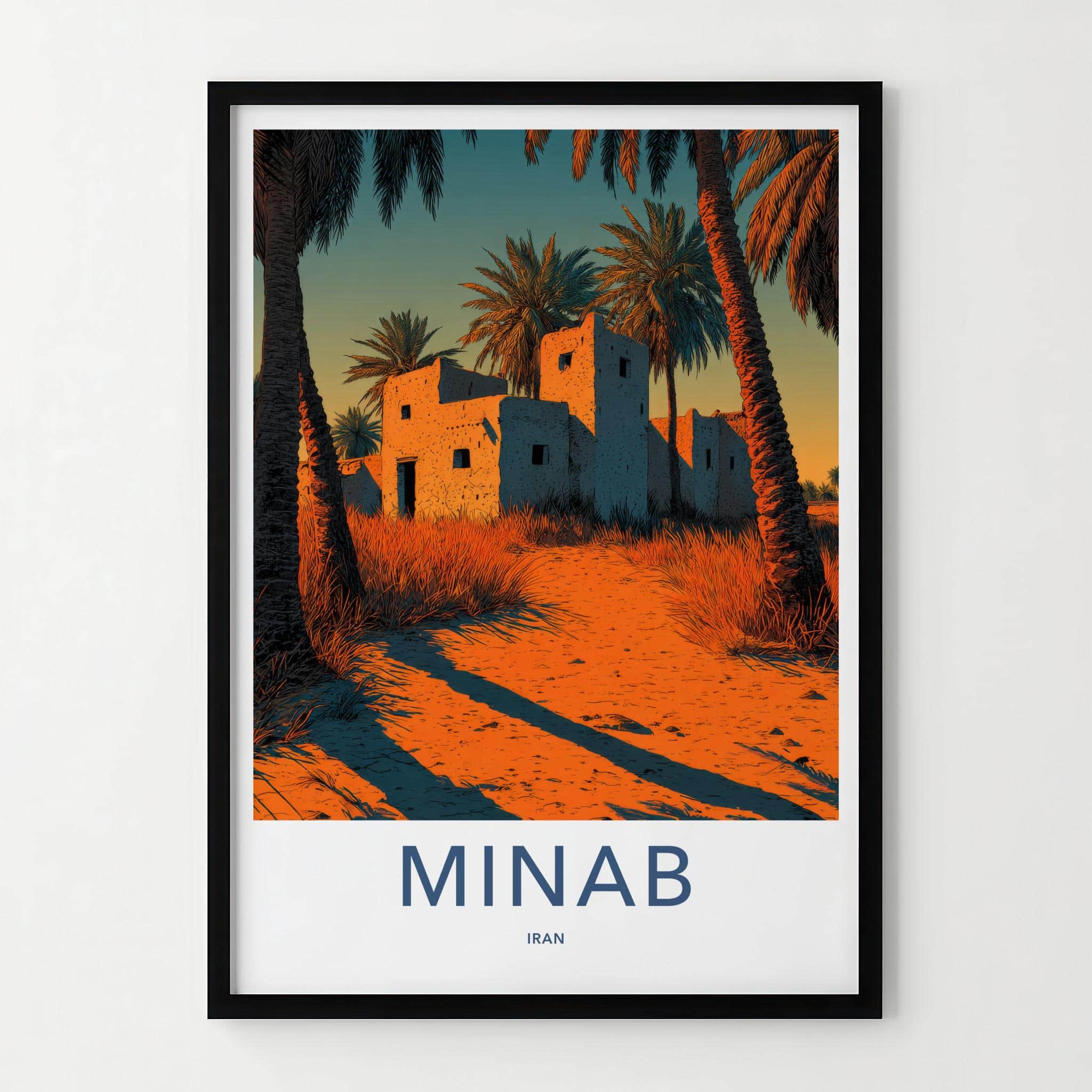 MINAB Poster - Iran Travel Art - Desert Mud Building Home Decor