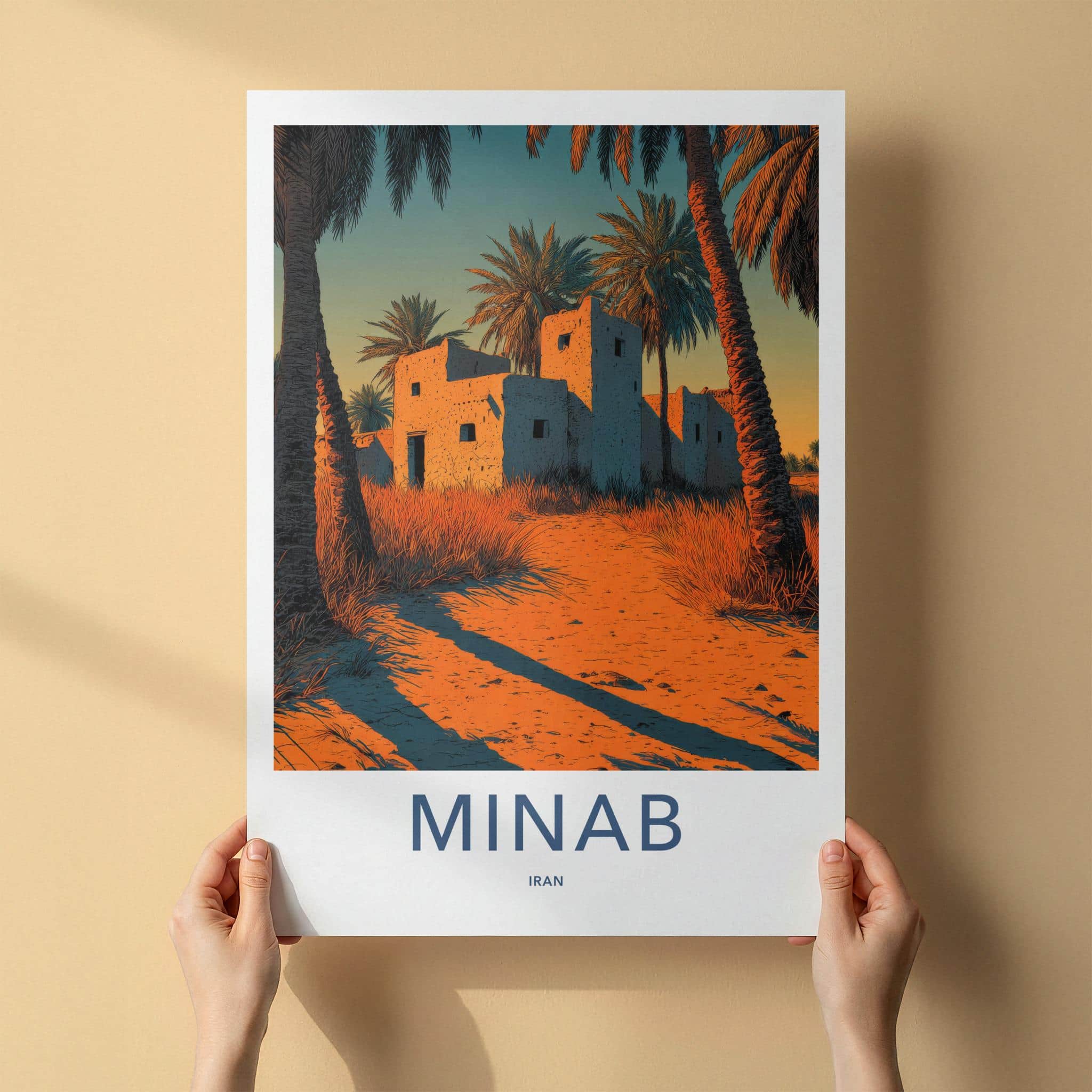 MINAB Poster - Iran Travel Art - Desert Mud Building Home Decor