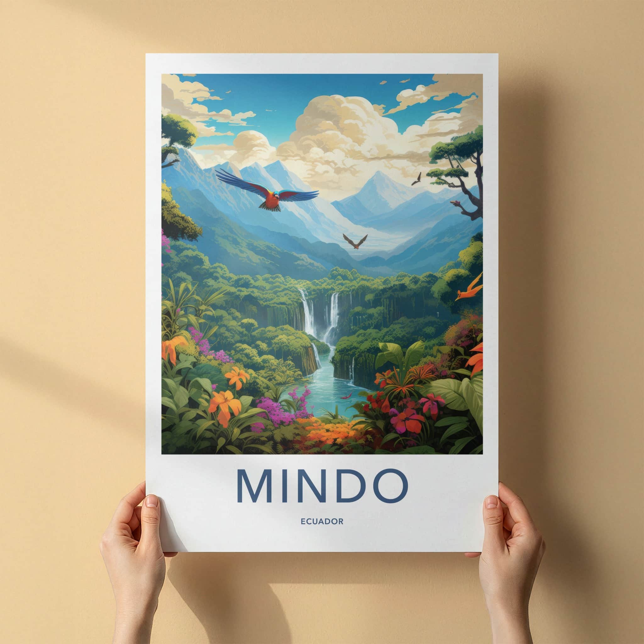 Mindo Poster - Ecuador Travel Art - Vibrant Jungle Waterfalls Home Decor