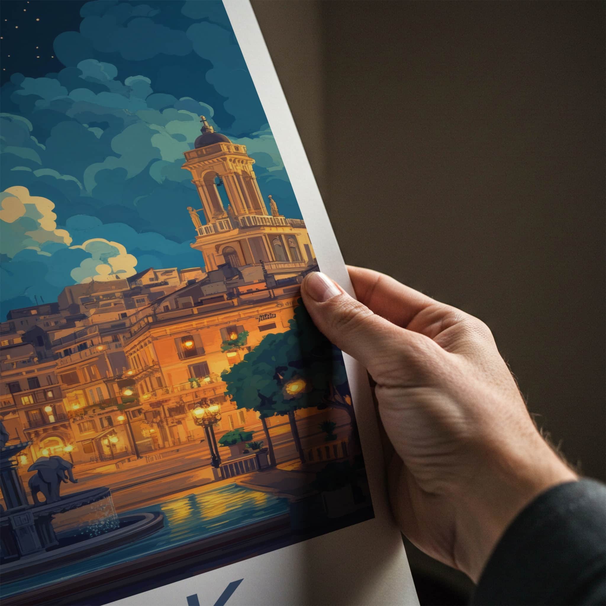 Minsk Poster - Belarus Travel Art - Illuminated City Fountain Home Decor