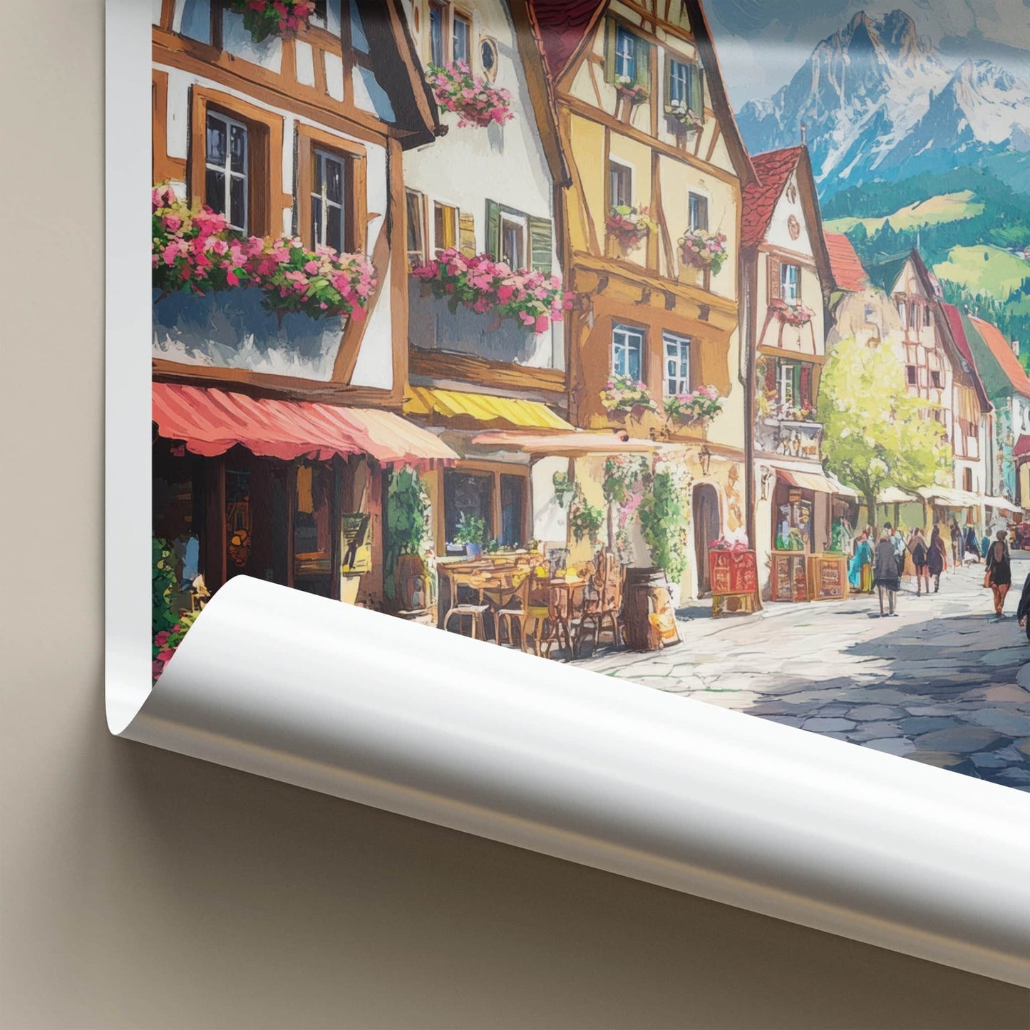 Mittenwald Poster - Germany Travel Art - Cobblestone Street Mountain Home Decor