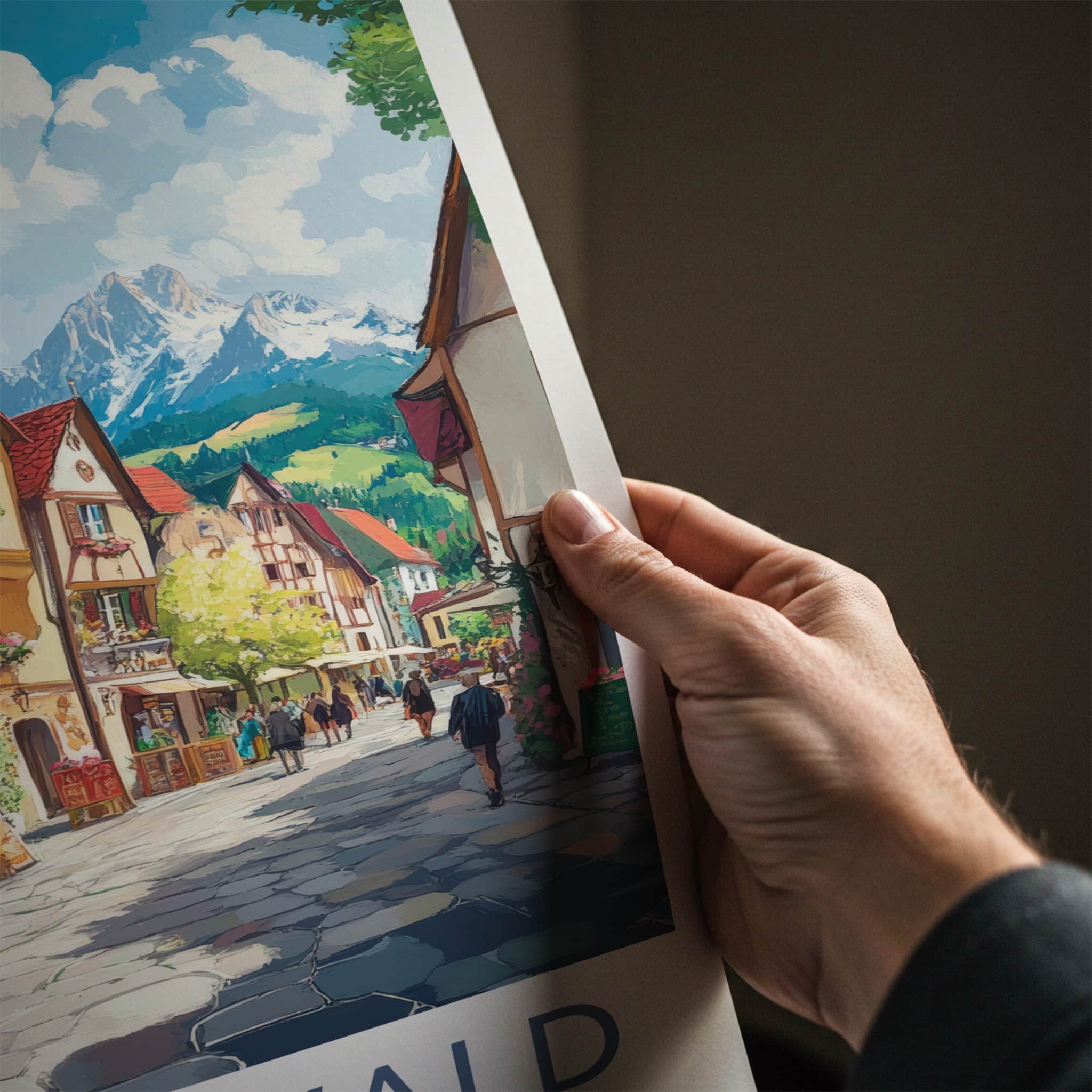 Mittenwald Poster - Germany Travel Art - Cobblestone Street Mountain Home Decor