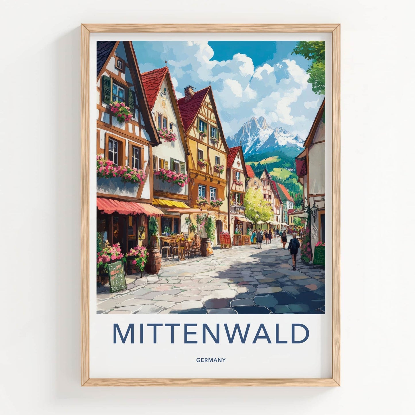 Mittenwald Poster - Germany Travel Art - Cobblestone Street Mountain Home Decor