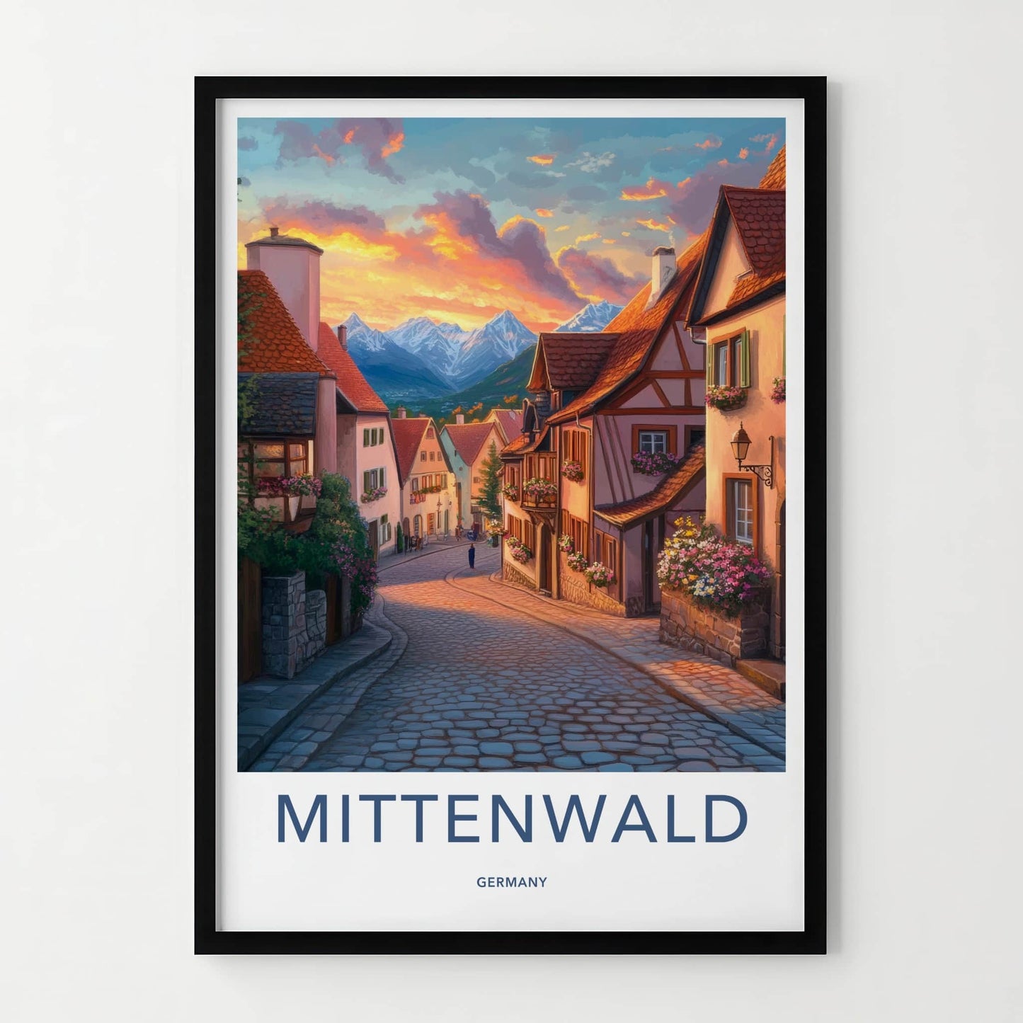 Mittenwald Poster - Germany Travel Art - Sunset Alpine Village Wall Decor