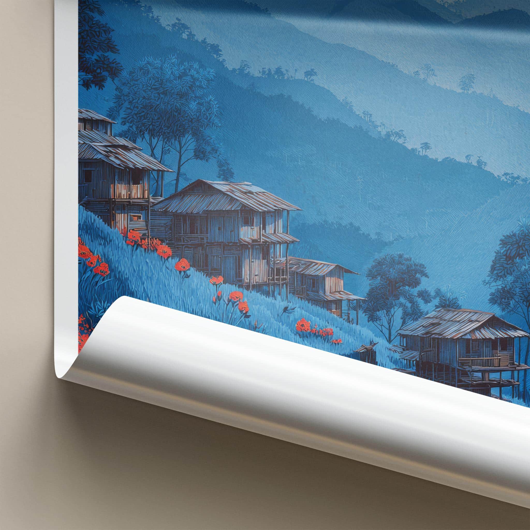 Mizoram Poster - India Travel Art - Mizoram Hillside Huts Flowers Home Decor