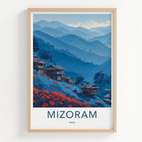 Mizoram Poster - India Travel Art - Mizoram Hillside Huts Flowers Home Decor