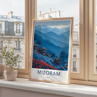 Mizoram Poster - India Travel Art - Mizoram Hillside Huts Flowers Home Decor