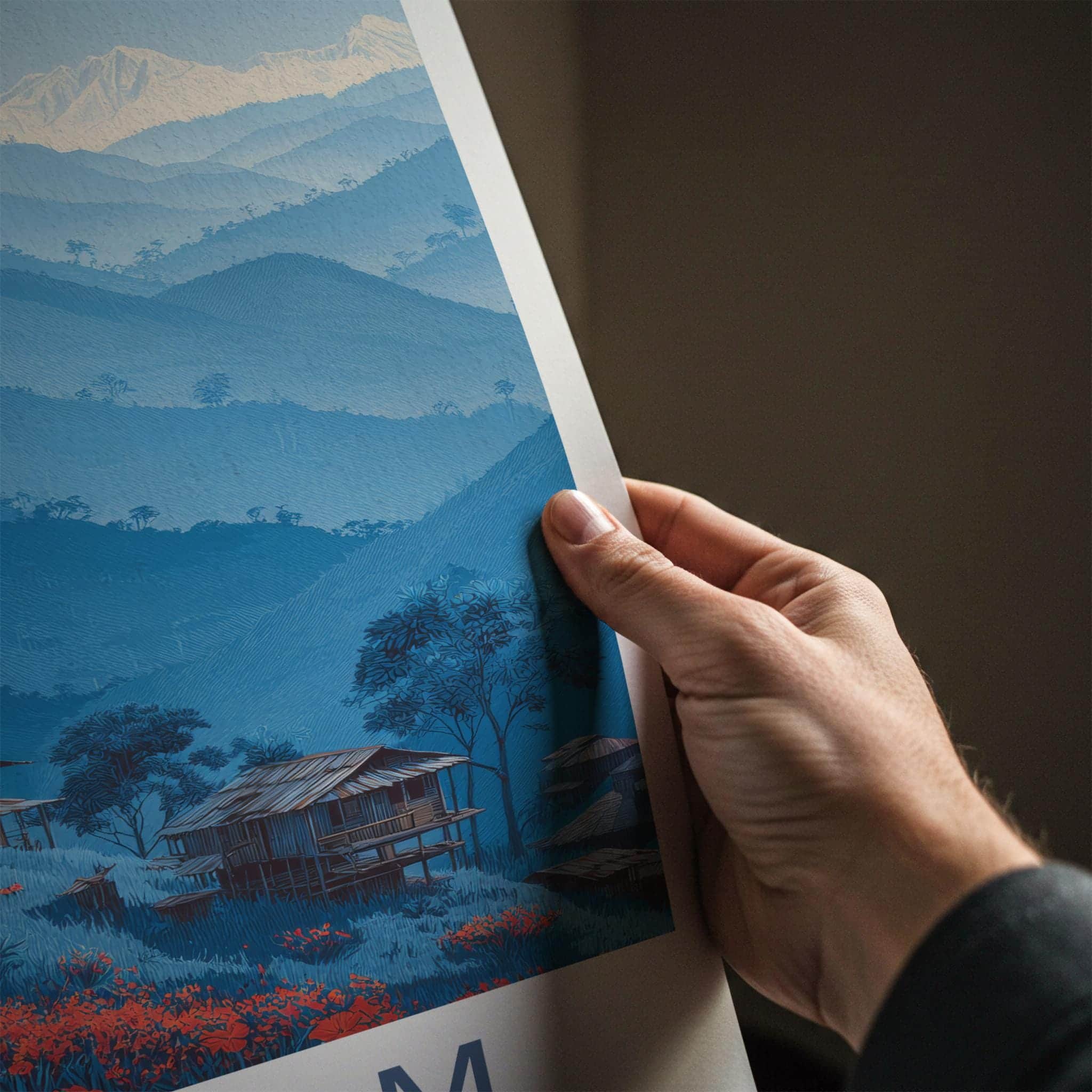 Mizoram Poster - India Travel Art - Mizoram Hillside Huts Flowers Home Decor