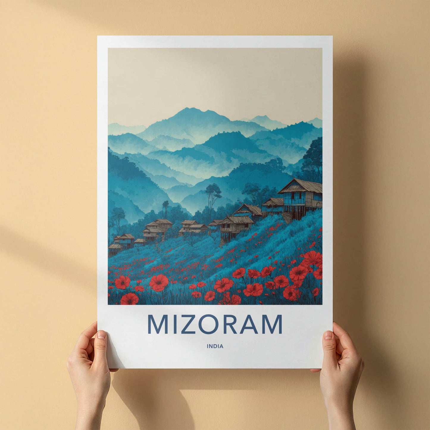 Mizoram Poster - India Travel Art - Mountain Hillside Poppies Gallery Art