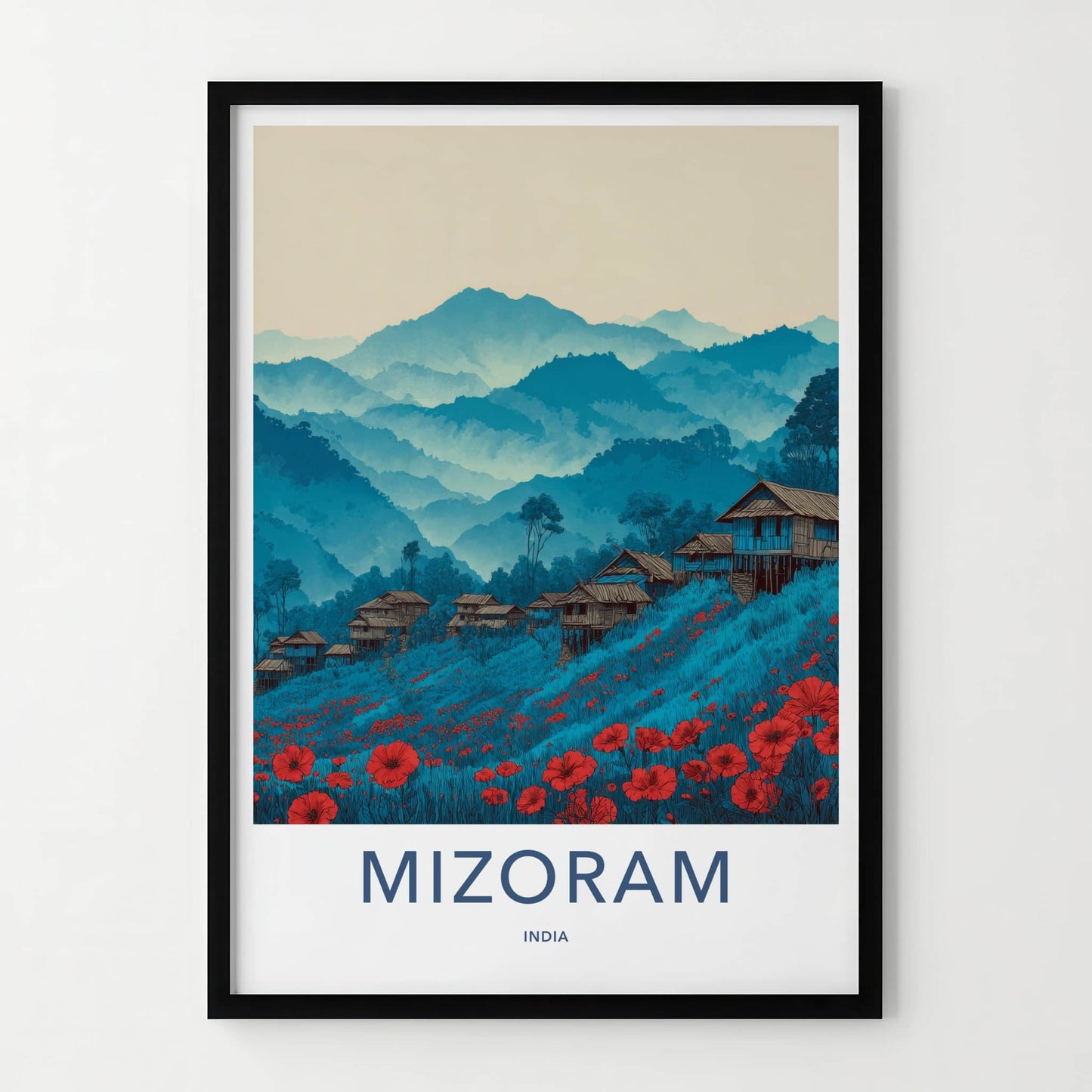 Mizoram Poster - India Travel Art - Mountain Hillside Poppies Gallery Art