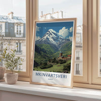 Mkinvartsveri Poster - Georgia Travel Art - Mountain Valley Monastery Home Decor