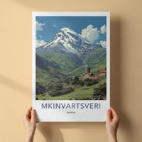 Mkinvartsveri Poster - Georgia Travel Art - Mountain Valley Monastery Home Decor