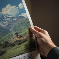 Mkinvartsveri Poster - Georgia Travel Art - Mountain Valley Monastery Home Decor