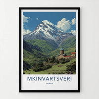 Mkinvartsveri Poster - Georgia Travel Art - Mountain Valley Monastery Home Decor