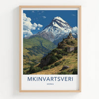 MKINVARTSVERI Poster - Georgia Travel Art - Snowy Mountain Church Home Decor