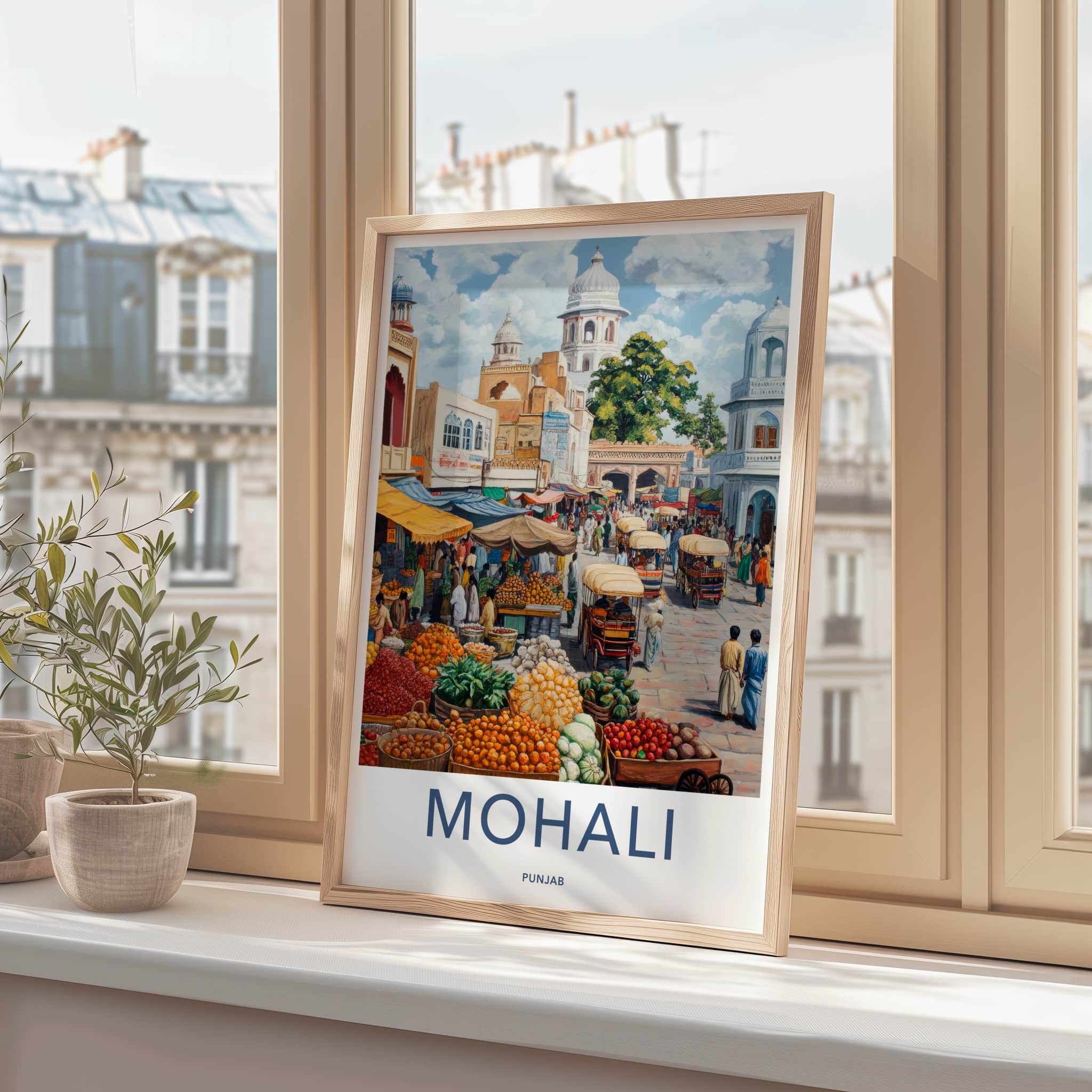 Mohali Poster - India Travel Art - Punjab Bustling Street Market Home Decor