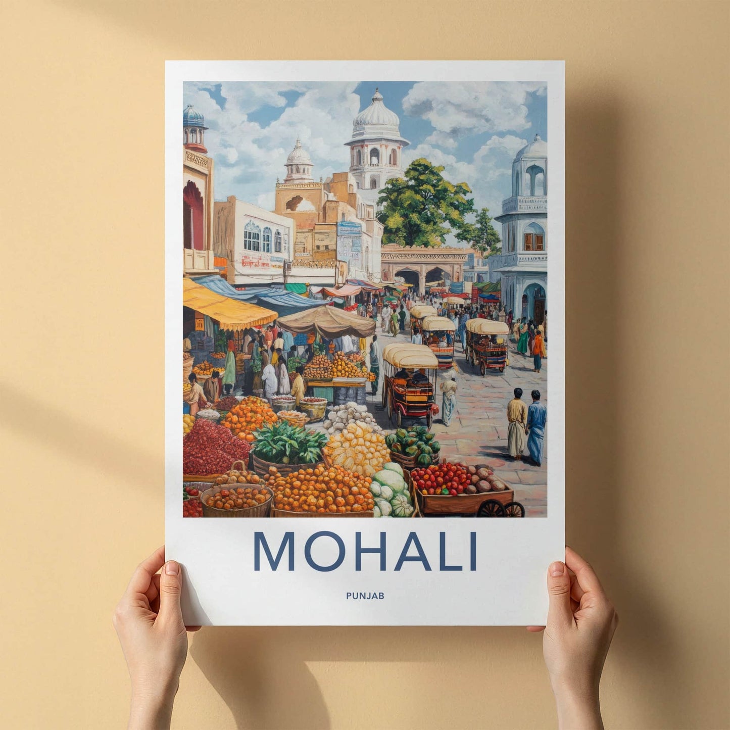 Mohali Poster - India Travel Art - Punjab Bustling Street Market Home Decor