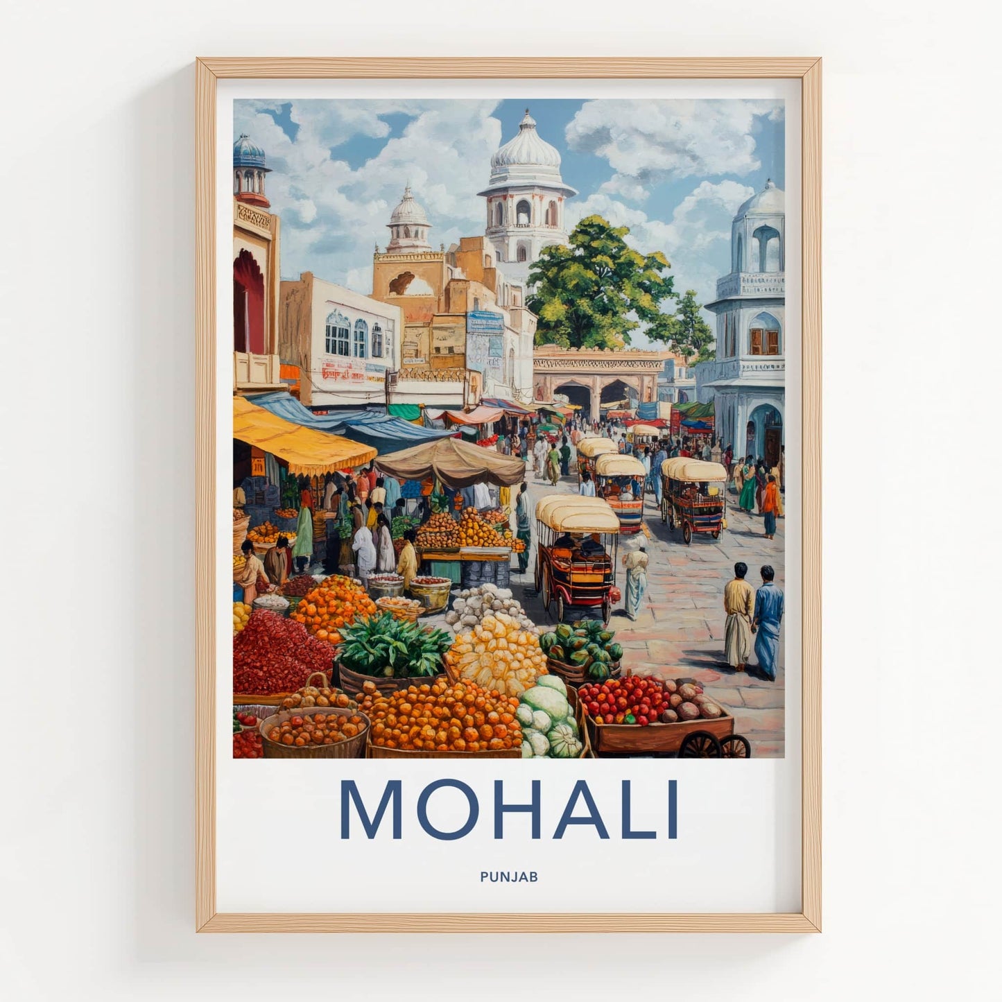 Mohali Poster - India Travel Art - Punjab Bustling Street Market Home Decor