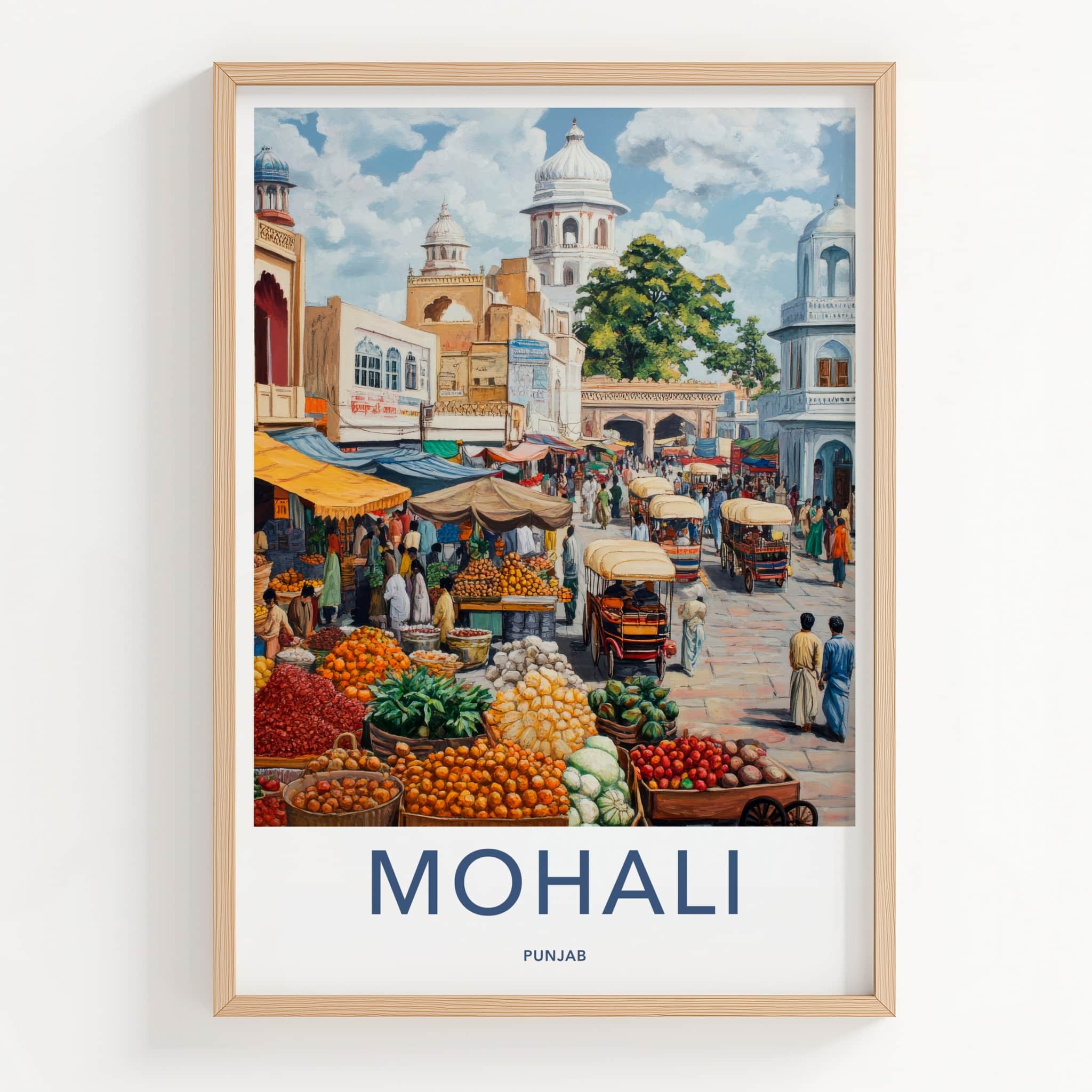 Mohali Poster - India Travel Art - Punjab Bustling Street Market Home Decor