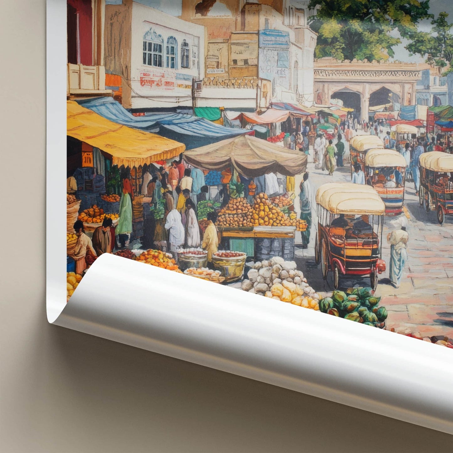 Mohali Poster - India Travel Art - Punjab Bustling Street Market Home Decor