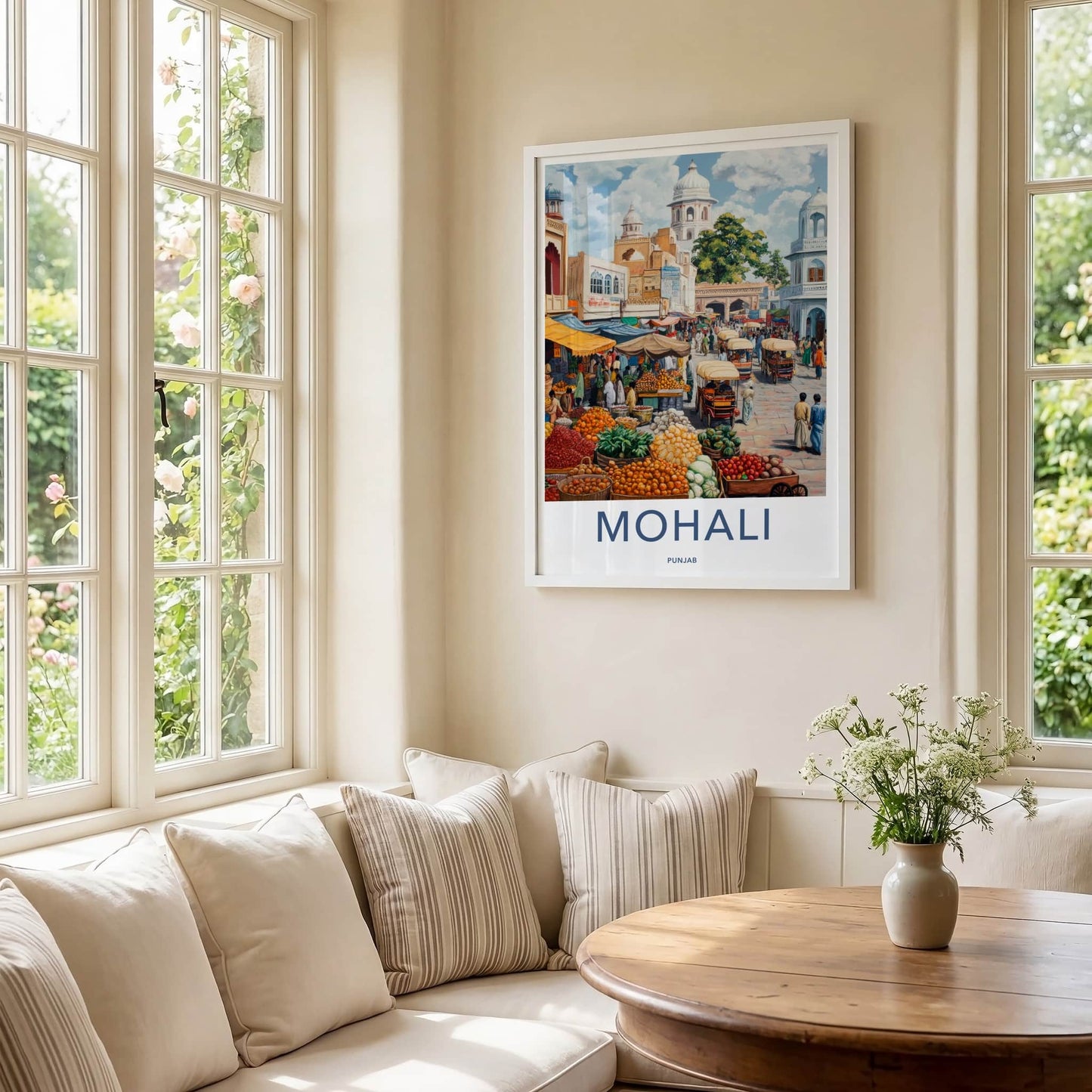 Mohali Poster - India Travel Art - Punjab Bustling Street Market Home Decor