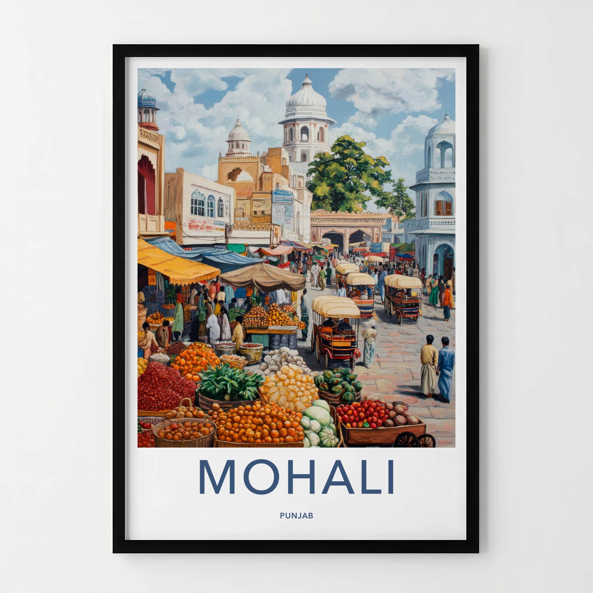 Mohali Poster - India Travel Art - Punjab Bustling Street Market Home Decor