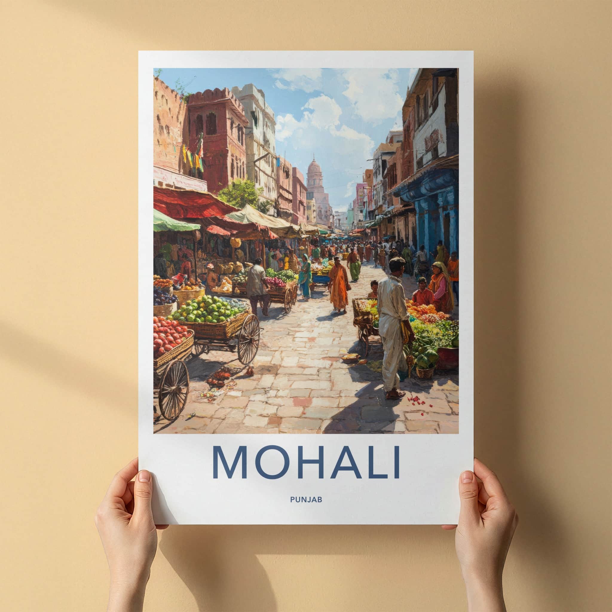 Mohali Poster - India Travel Art - Punjab Busy Bazaar Scene Home Decor