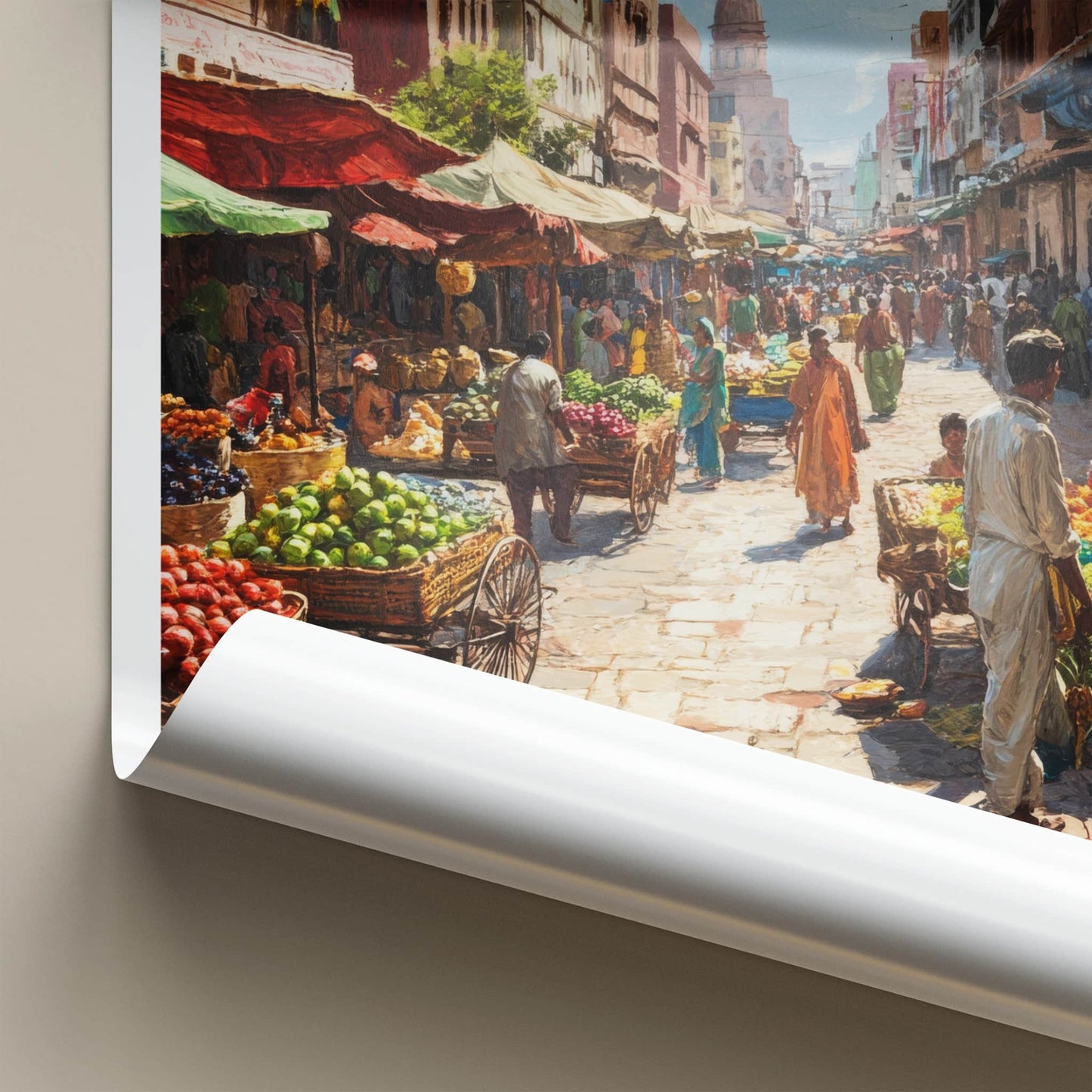 Mohali Poster - India Travel Art - Punjab Busy Bazaar Scene Home Decor