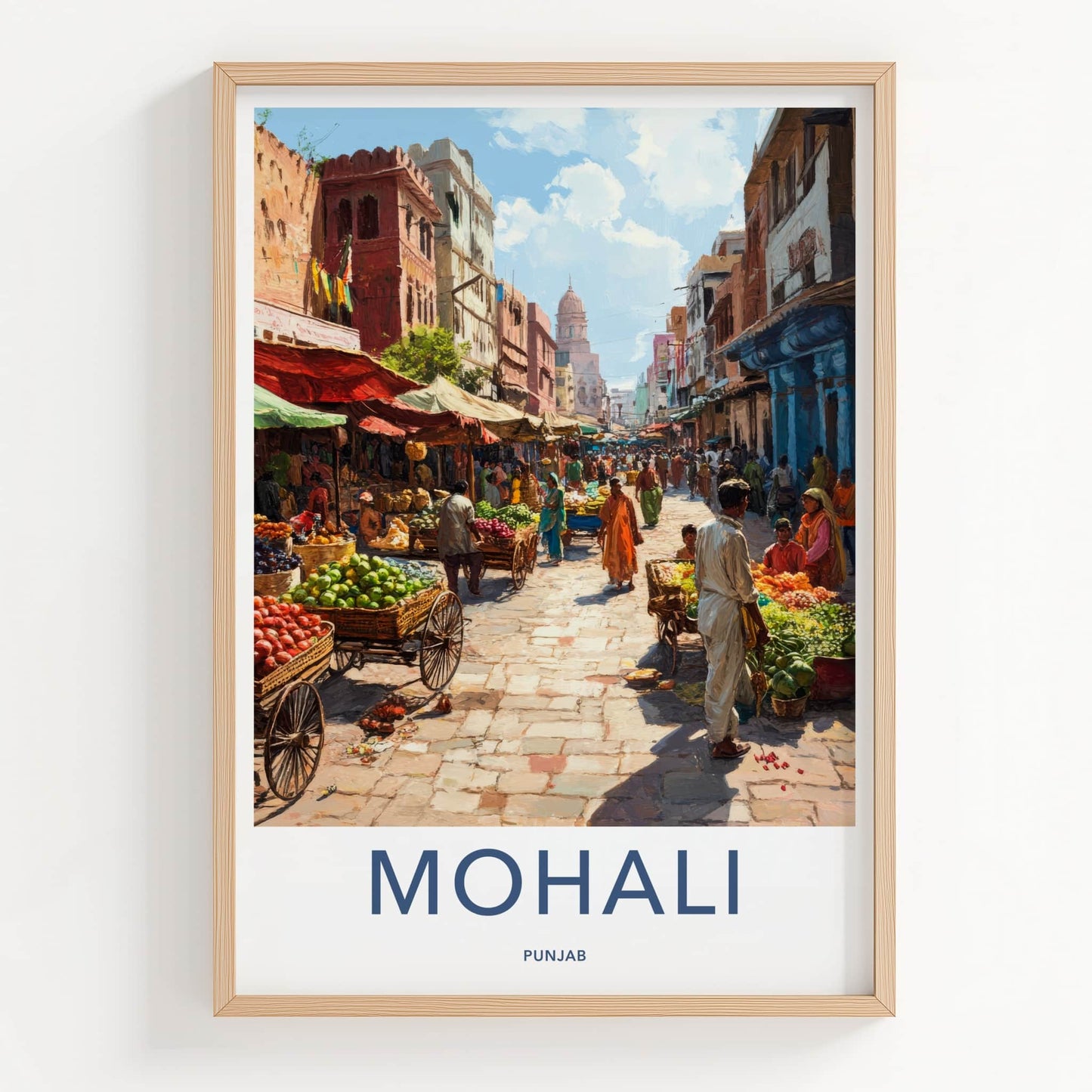 Mohali Poster - India Travel Art - Punjab Busy Bazaar Scene Home Decor