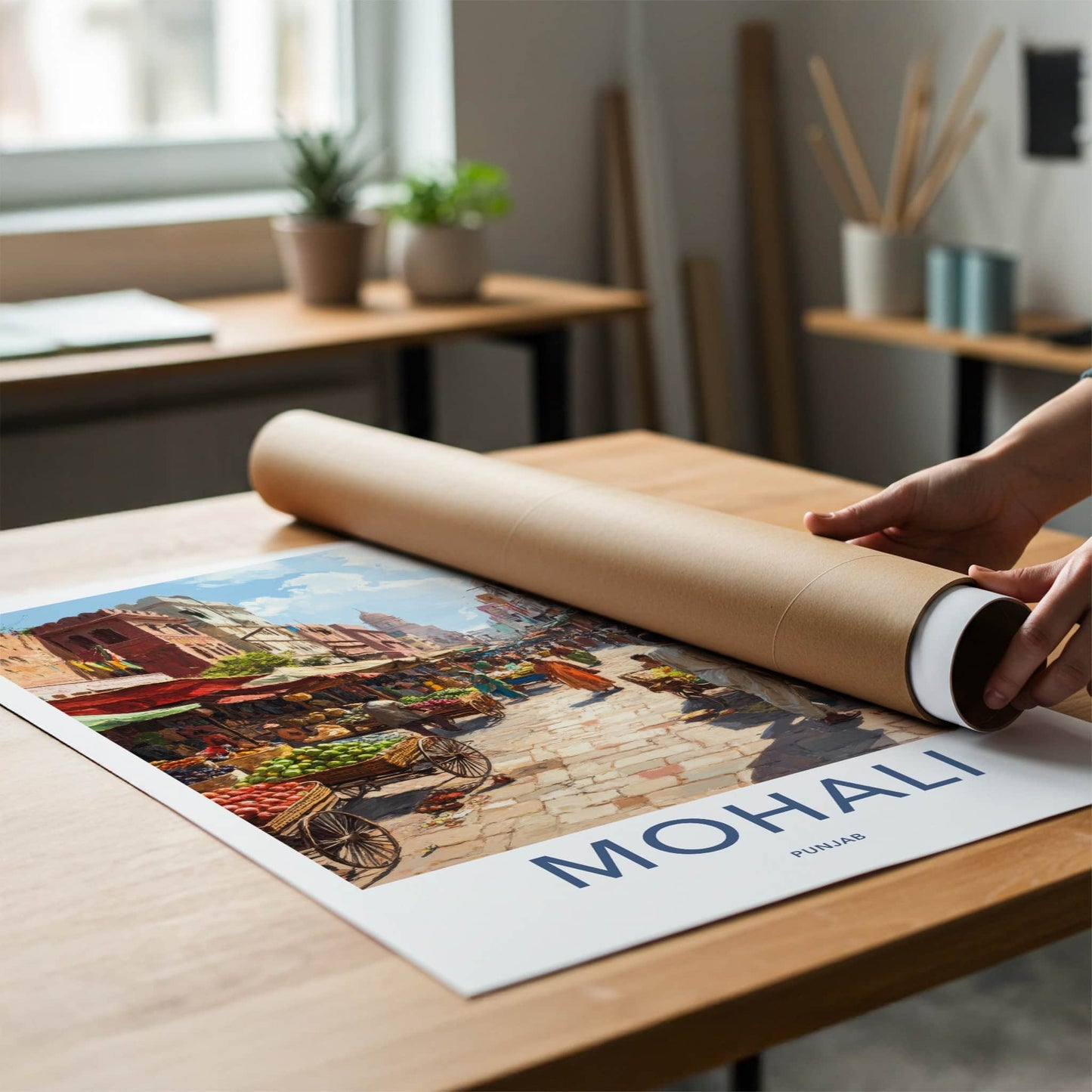 Mohali Poster - India Travel Art - Punjab Busy Bazaar Scene Home Decor