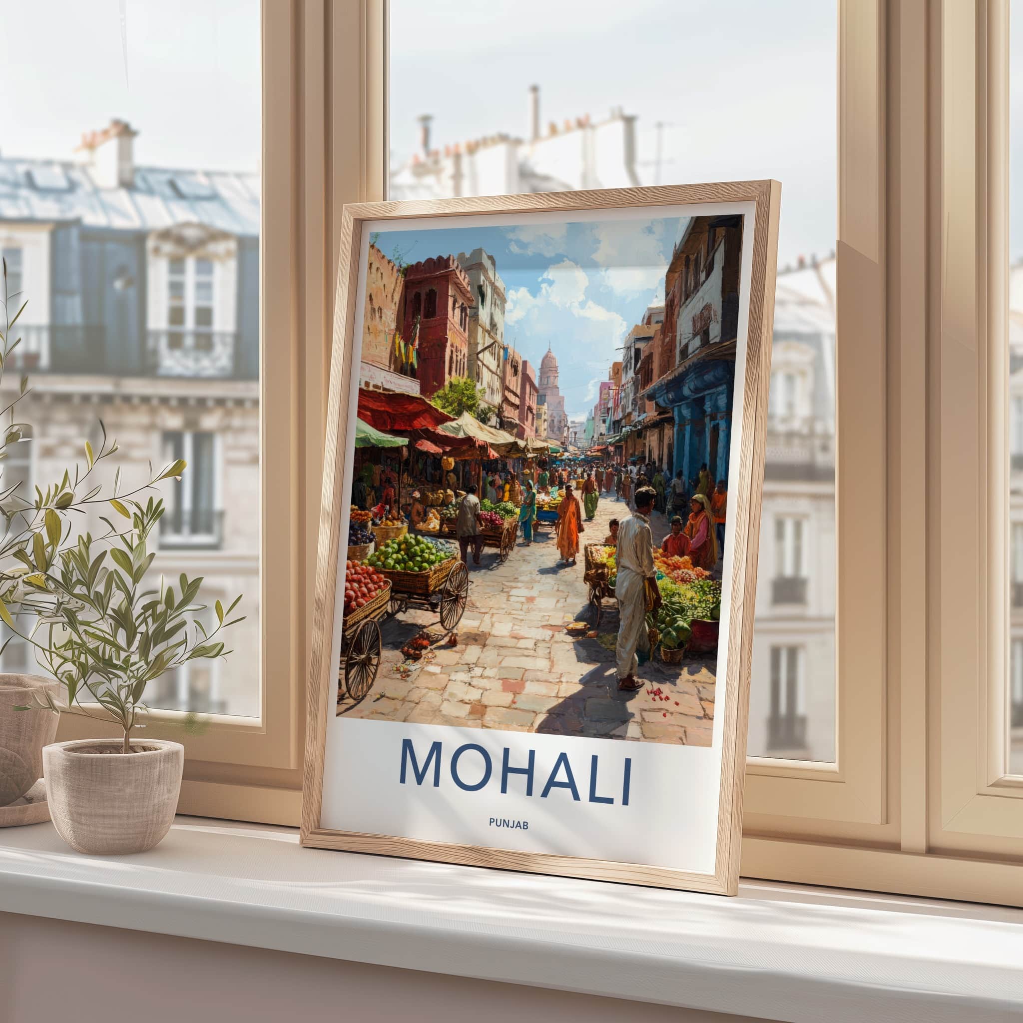 Mohali Poster - India Travel Art - Punjab Busy Bazaar Scene Home Decor