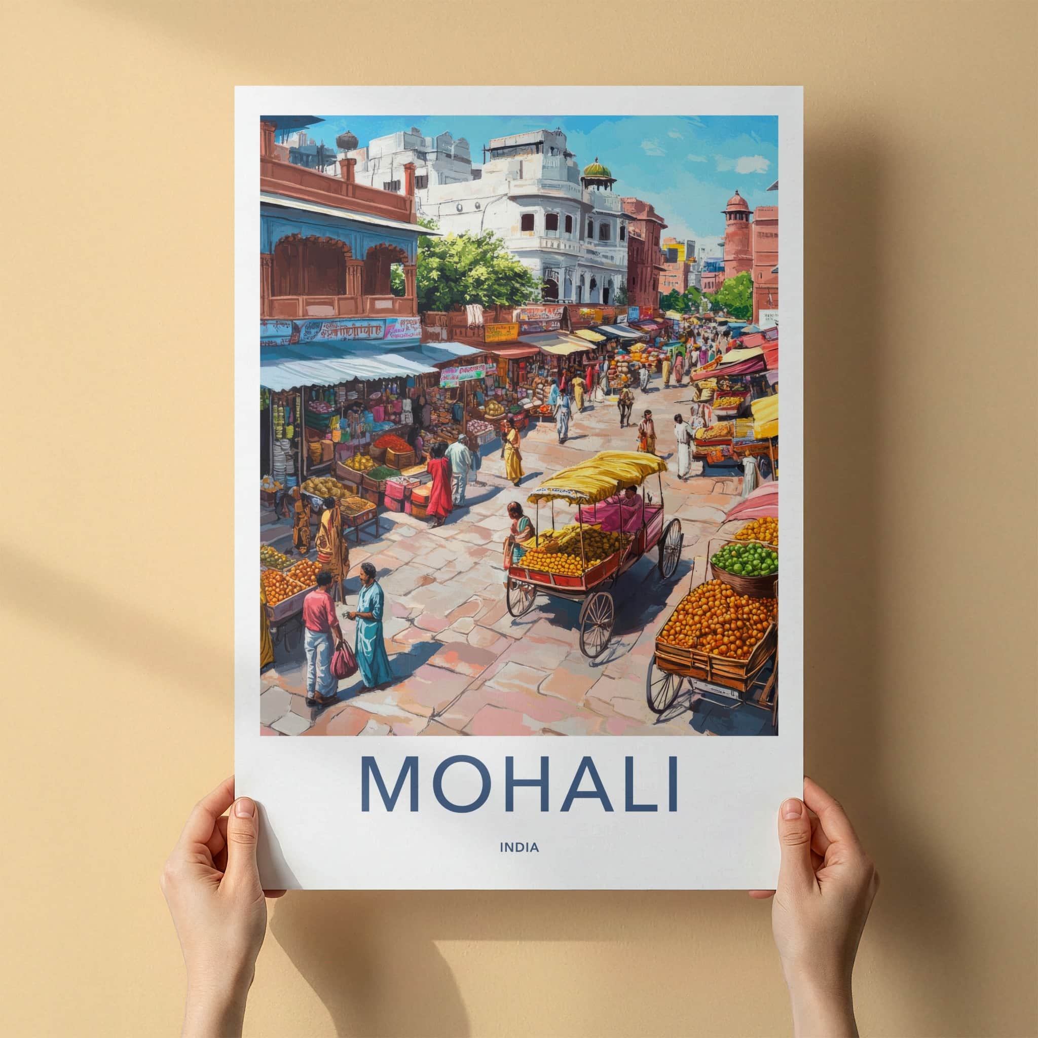 Mohali Poster - India Travel Art - Punjab Vibrant Market Street Home Decor