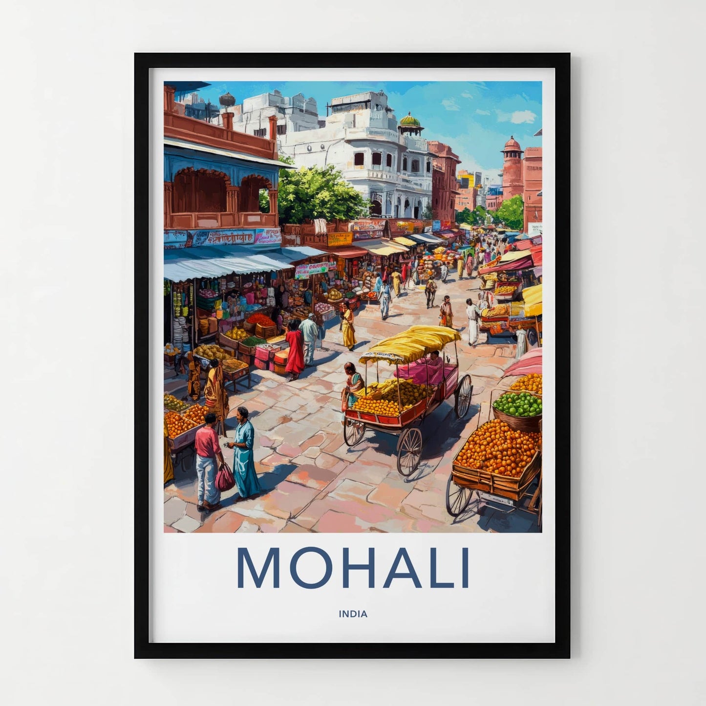 Mohali Poster - India Travel Art - Punjab Vibrant Market Street Home Decor