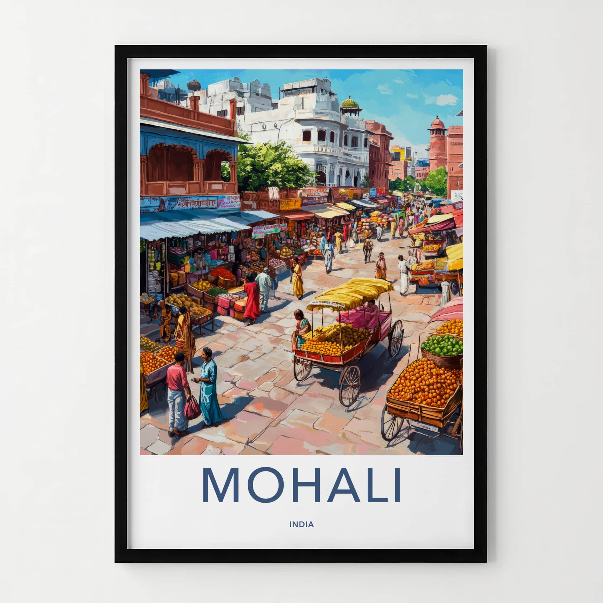 Mohali Poster - India Travel Art - Punjab Vibrant Market Street Home Decor