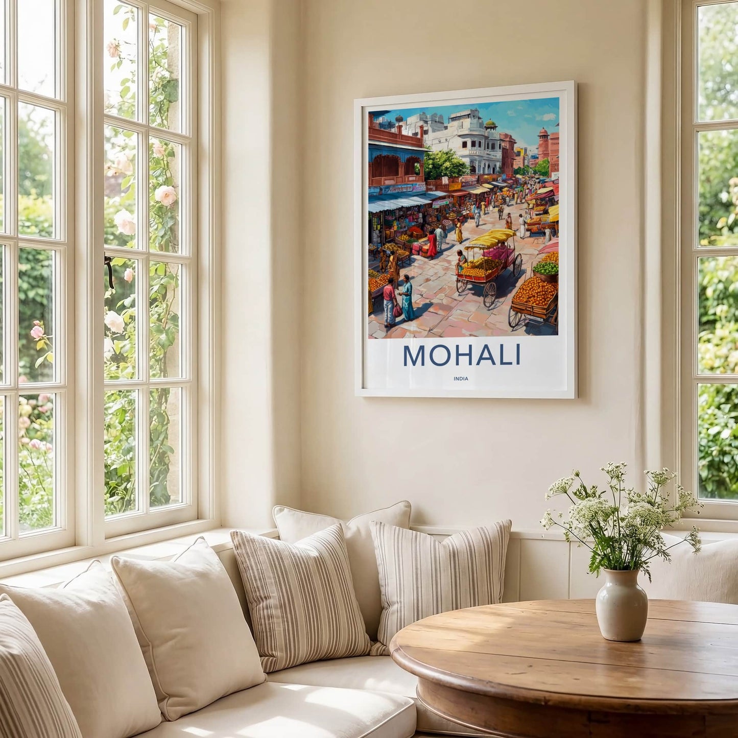 Mohali Poster - India Travel Art - Punjab Vibrant Market Street Home Decor