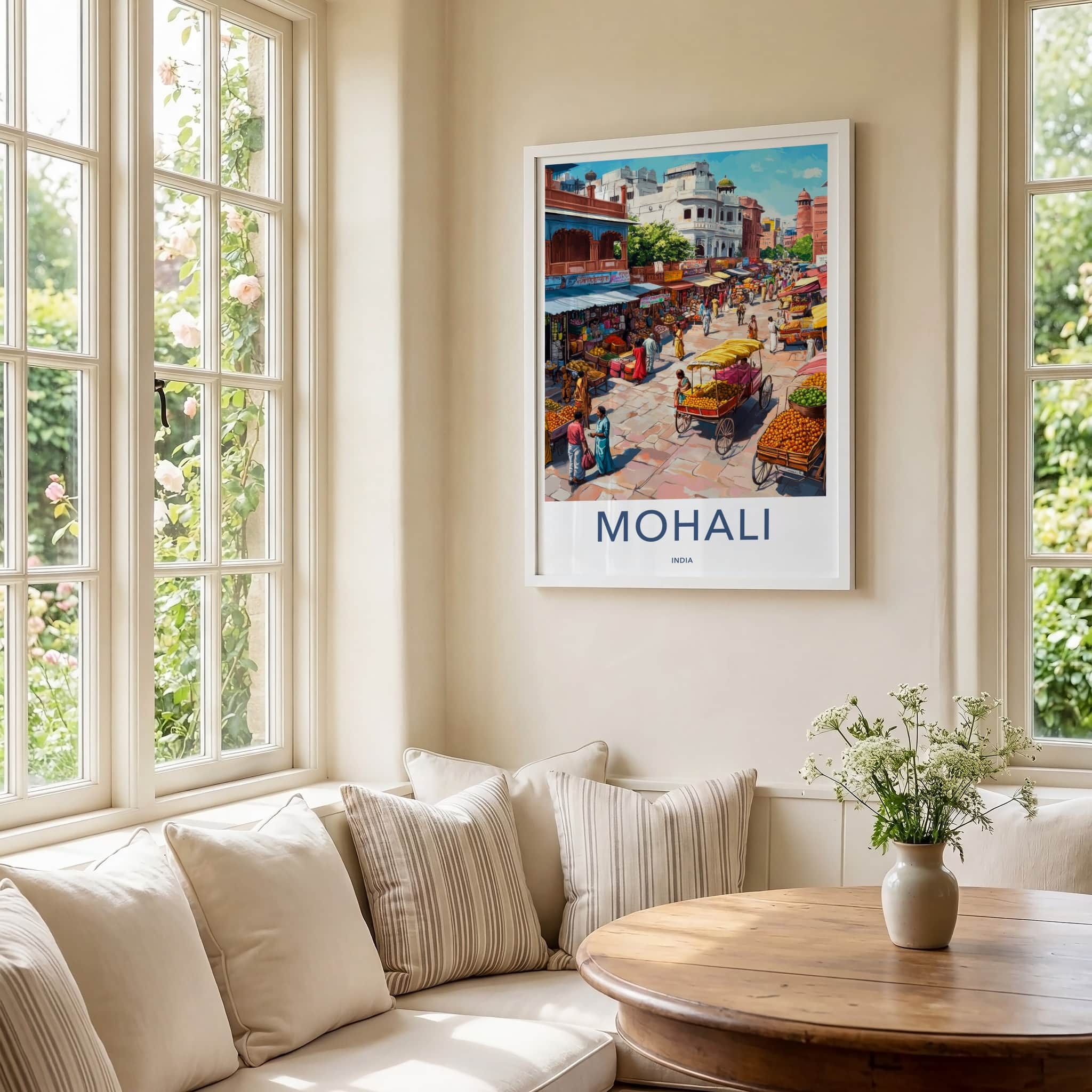 Mohali Poster - India Travel Art - Punjab Vibrant Market Street Home Decor