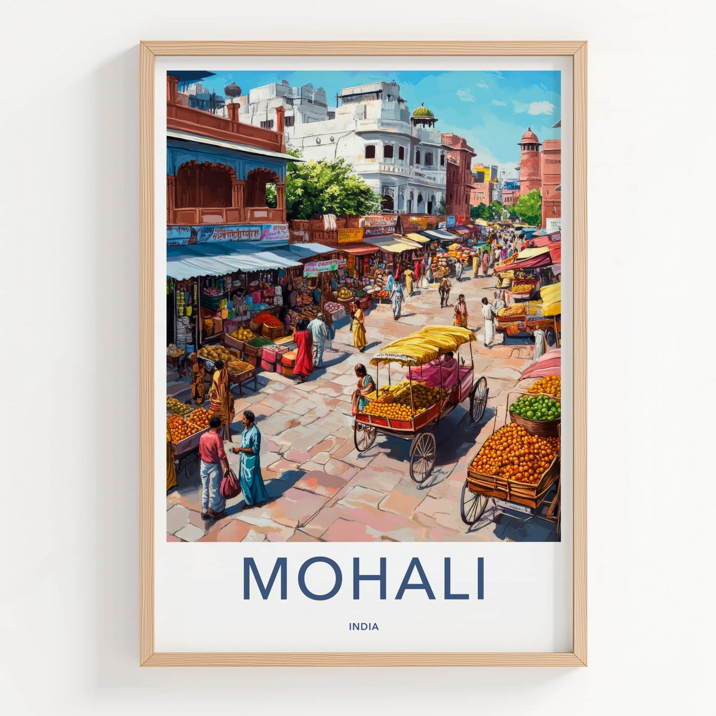 Mohali Poster - India Travel Art - Punjab Vibrant Market Street Home Decor