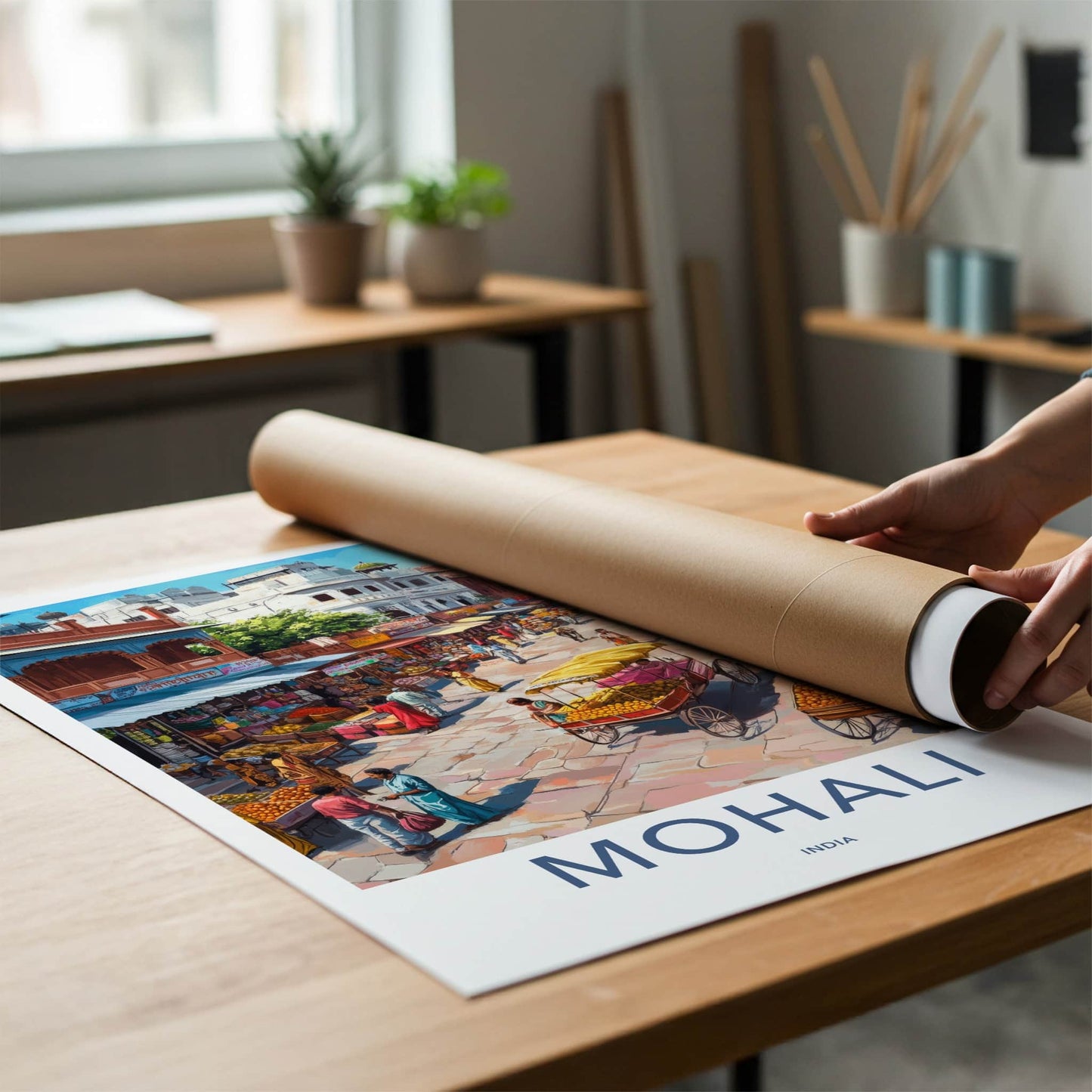Mohali Poster - India Travel Art - Punjab Vibrant Market Street Home Decor