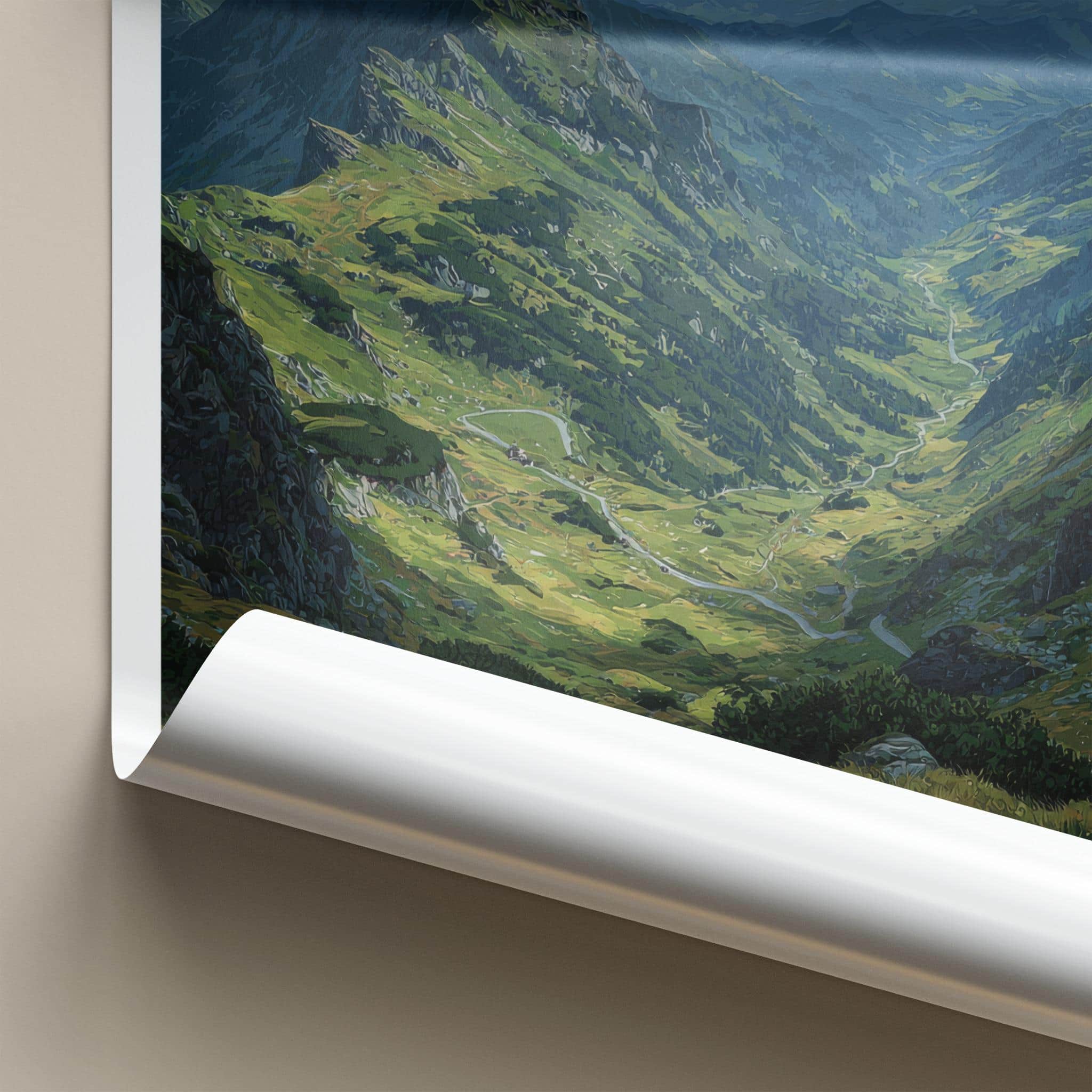 Moldoveanu Poster - Romania Travel Art - Winding Mountain Valley Wall Decor
