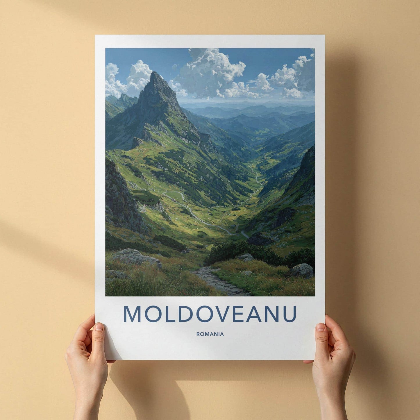 Moldoveanu Poster - Romania Travel Art - Winding Mountain Valley Wall Decor