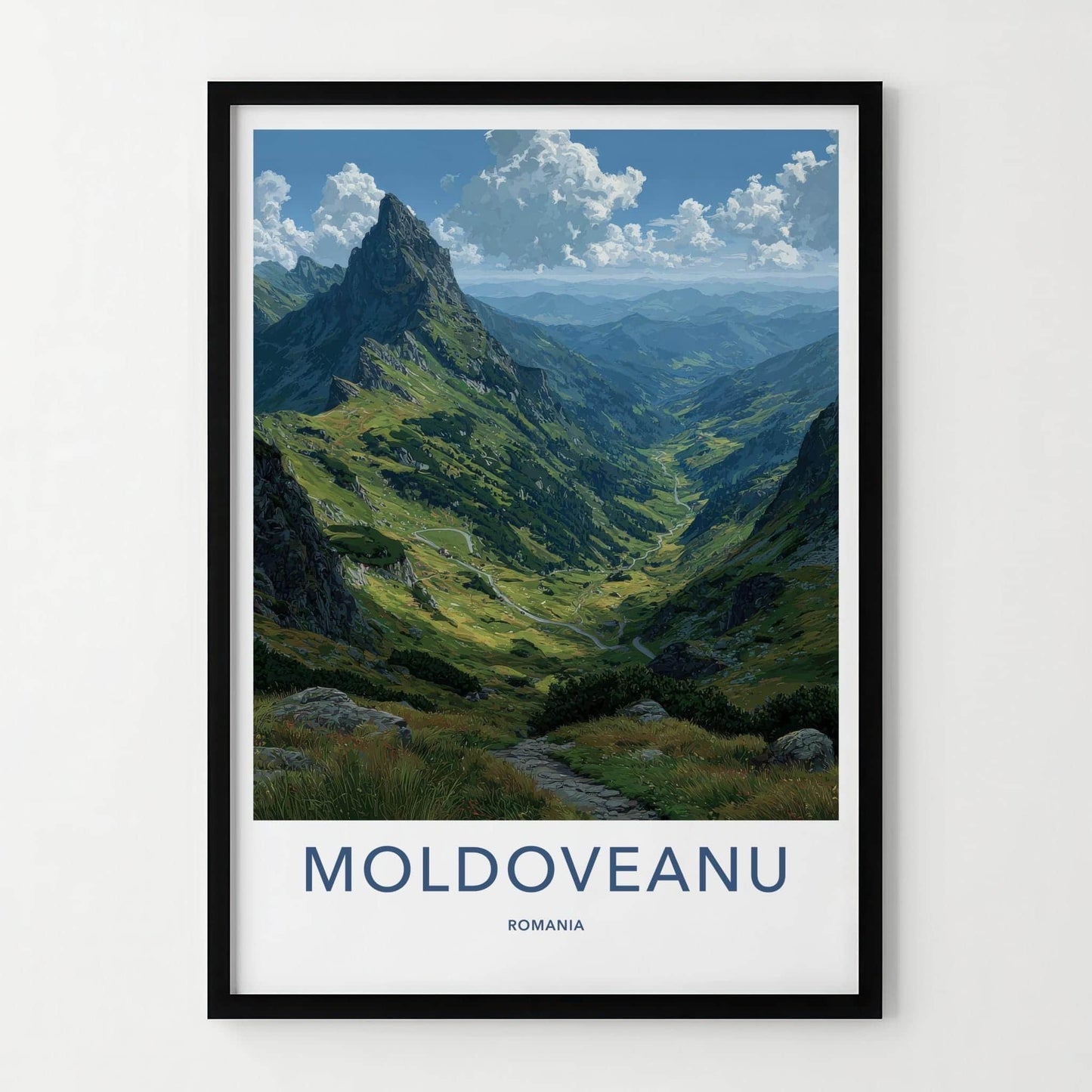 Moldoveanu Poster - Romania Travel Art - Winding Mountain Valley Wall Decor