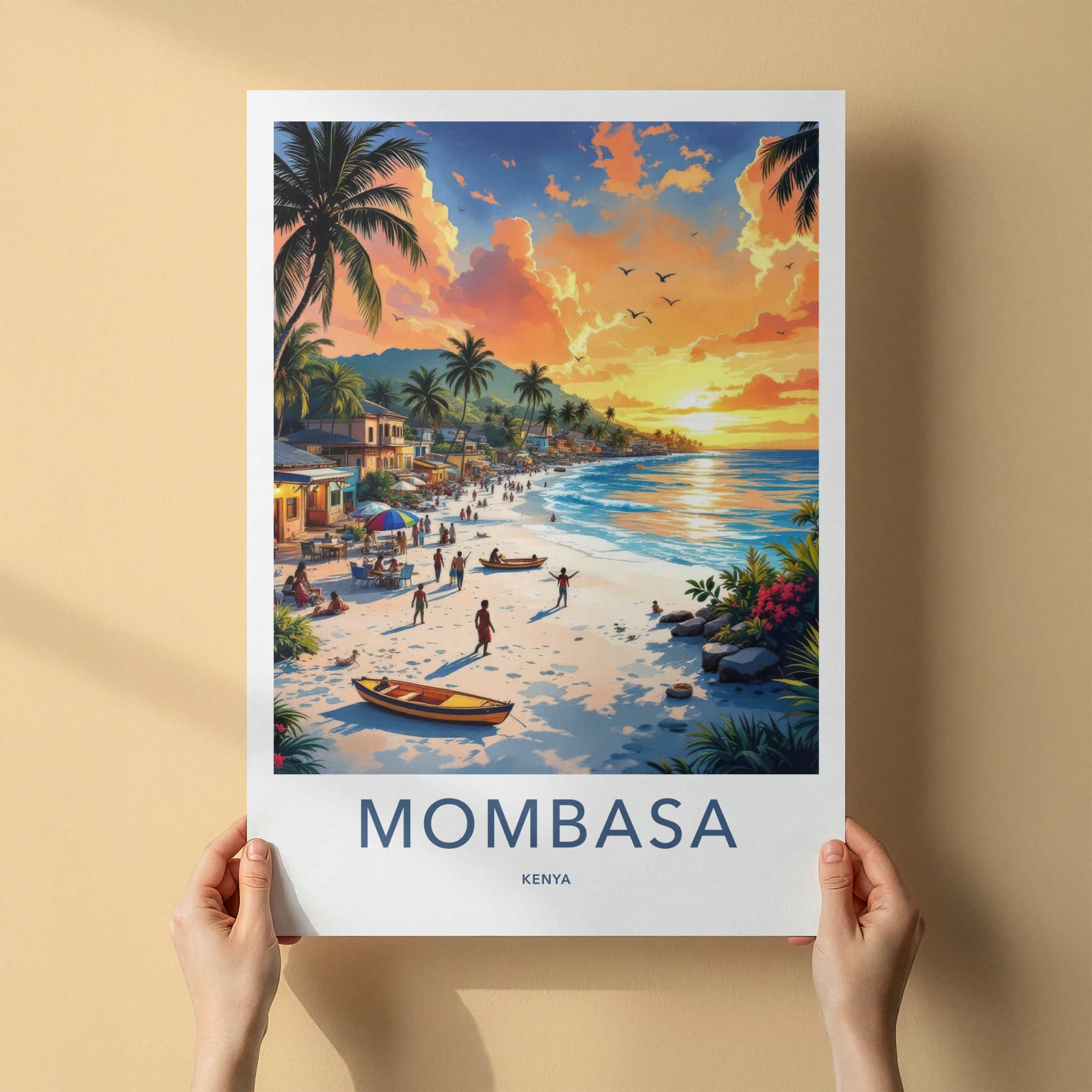 Mombasa Poster - Kenya Travel Art - Tropical Beach Sunset Home Decor